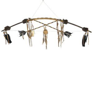 Chief Cross Bow Native American Wall Hanging Decor with Deerskin & Feathers